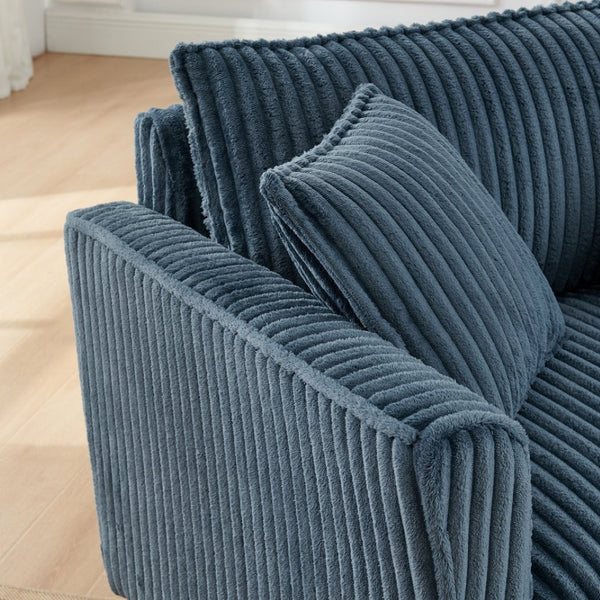English Elm Lazy Corduroy Tufted Lounge Chair Solid Wood Frame Ergonomic Seat for Living Room Blue W487P531841
