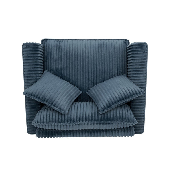English Elm Lazy Corduroy Tufted Lounge Chair Solid Wood Frame Ergonomic Seat for Living Room Blue W487P531841