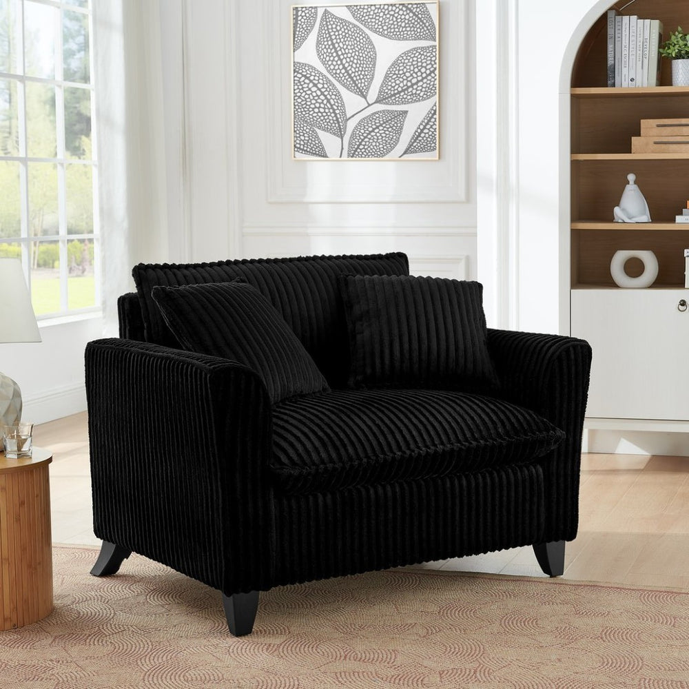 English Elm Lazy Corduroy Tufted Lounge Chair Solid Wood Frame Ergonomic Seat for Living Room Black W487P531843