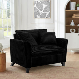 English Elm Lazy Corduroy Tufted Lounge Chair Solid Wood Frame Ergonomic Seat for Living Room Black W487P531843