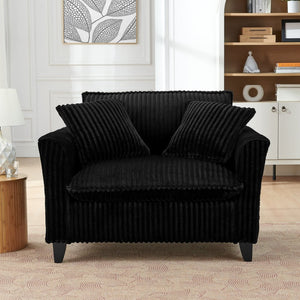 English Elm Lazy Corduroy Tufted Lounge Chair Solid Wood Frame Ergonomic Seat for Living Room Black W487P531843