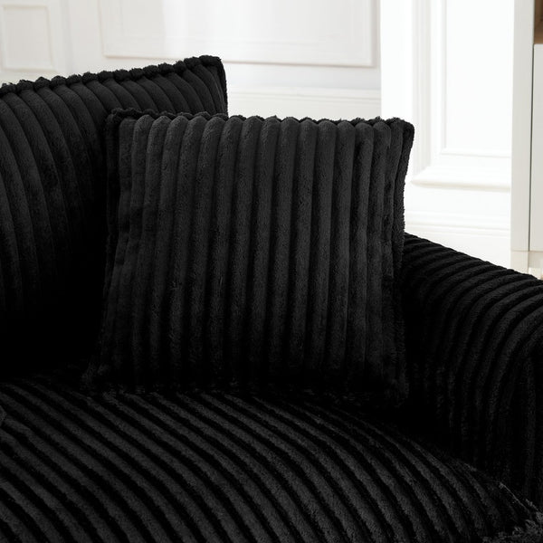 English Elm Lazy Corduroy Tufted Lounge Chair Solid Wood Frame Ergonomic Seat for Living Room Black W487P531843