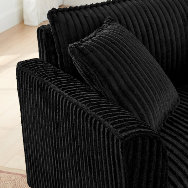 English Elm Lazy Corduroy Tufted Lounge Chair Solid Wood Frame Ergonomic Seat for Living Room Black W487P531843