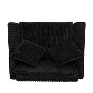 English Elm Lazy Corduroy Tufted Lounge Chair Solid Wood Frame Ergonomic Seat for Living Room Black W487P531843