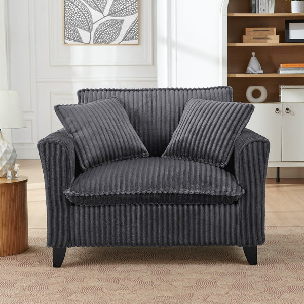 English Elm Lazy Corduroy Tufted Lounge Chair Solid Wood Frame Ergonomic Seat for Living Room Gray W487P531844