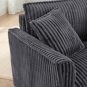 English Elm Lazy Corduroy Tufted Lounge Chair Solid Wood Frame Ergonomic Seat for Living Room Gray W487P531844