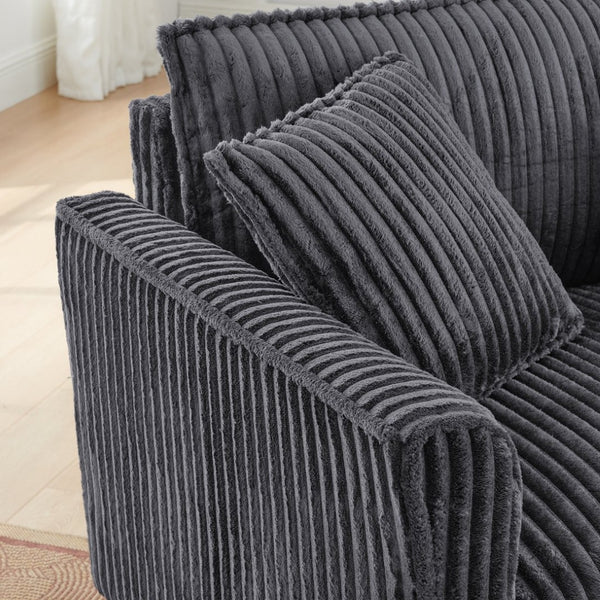 English Elm Lazy Corduroy Tufted Lounge Chair Solid Wood Frame Ergonomic Seat for Living Room Gray W487P531844