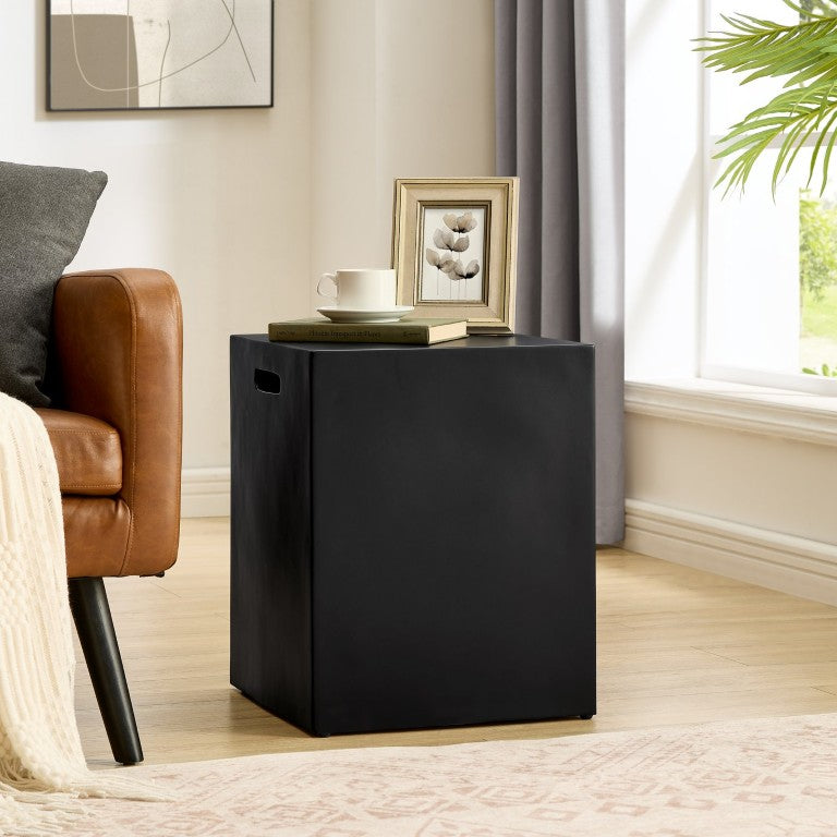 English Elm Minimalist Cube Side Table with Carry Handles for Sofa Bedroom or Accent Spaces W487P538398