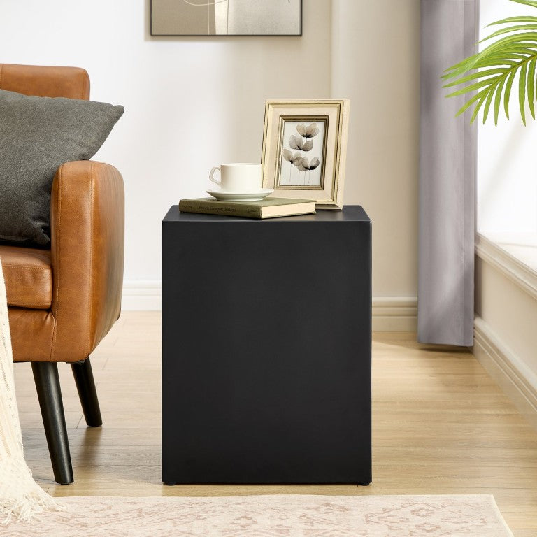 English Elm Minimalist Cube Side Table with Carry Handles for Sofa Bedroom or Accent Spaces W487P538398
