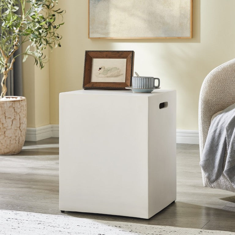 English Elm Minimalist Cube Side Table with Integrated Carry Handles for Modern Living Spaces W487P538399