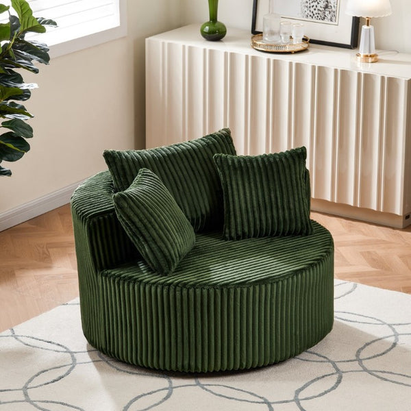 English Elm Oversized Round Swivel Chair with Ribbed Plush Fabric and Cozy Cocoon Seat for Lounging Green W487P540555