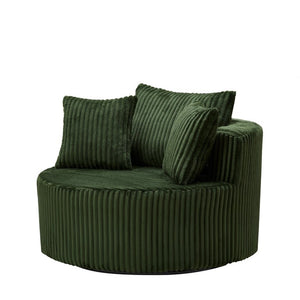 English Elm Oversized Round Swivel Chair with Ribbed Plush Fabric and Cozy Cocoon Seat for Lounging Green W487P540555