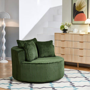 English Elm Oversized Round Swivel Chair with Ribbed Plush Fabric and Cozy Cocoon Seat for Lounging Green W487P540555