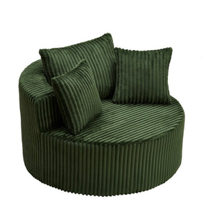 English Elm Oversized Round Swivel Chair with Ribbed Plush Fabric and Cozy Cocoon Seat for Lounging Green W487P540555