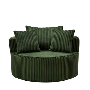 English Elm Oversized Round Swivel Chair with Ribbed Plush Fabric and Cozy Cocoon Seat for Lounging Green W487P540555