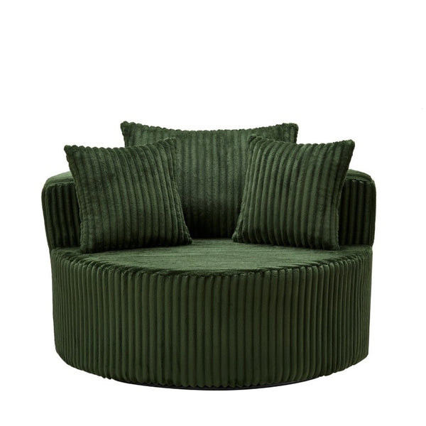 English Elm Oversized Round Swivel Chair with Ribbed Plush Fabric and Cozy Cocoon Seat for Lounging Green W487P540555