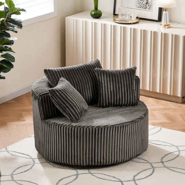 English Elm Oversized Round Swivel Chair with Ribbed Plush Fabric and Cozy Cocoon Seat for Lounging Brown W487P540556