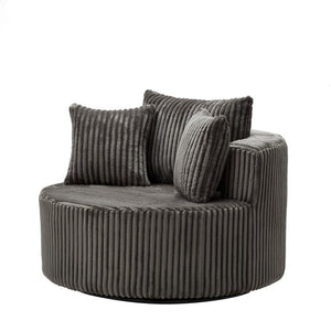 English Elm Oversized Round Swivel Chair with Ribbed Plush Fabric and Cozy Cocoon Seat for Lounging Brown W487P540556