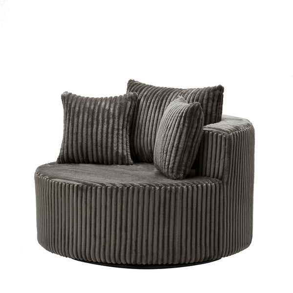English Elm Oversized Round Swivel Chair with Ribbed Plush Fabric and Cozy Cocoon Seat for Lounging Brown W487P540556