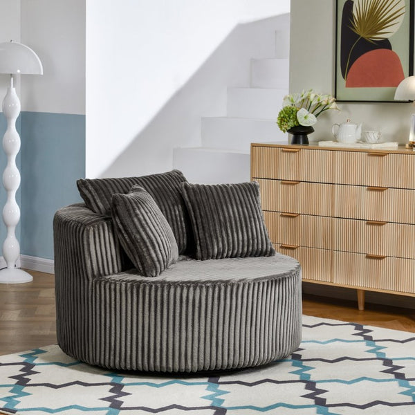 English Elm Oversized Round Swivel Chair with Ribbed Plush Fabric and Cozy Cocoon Seat for Lounging Brown W487P540556