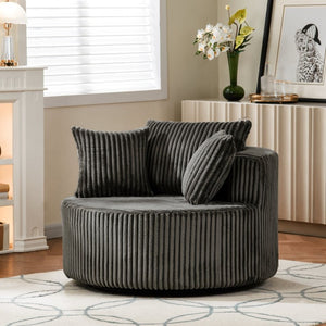 English Elm Oversized Round Swivel Chair with Ribbed Plush Fabric and Cozy Cocoon Seat for Lounging Brown W487P540556