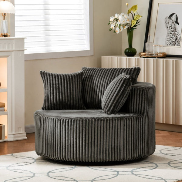 English Elm Oversized Round Swivel Chair with Ribbed Plush Fabric and Cozy Cocoon Seat for Lounging Brown W487P540556