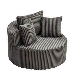 English Elm Oversized Round Swivel Chair with Ribbed Plush Fabric and Cozy Cocoon Seat for Lounging Brown W487P540556