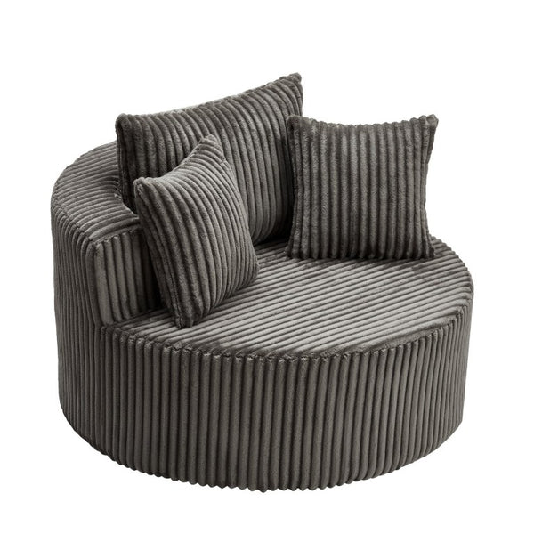 English Elm Oversized Round Swivel Chair with Ribbed Plush Fabric and Cozy Cocoon Seat for Lounging Brown W487P540556