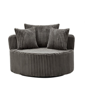 English Elm Oversized Round Swivel Chair with Ribbed Plush Fabric and Cozy Cocoon Seat for Lounging Brown W487P540556