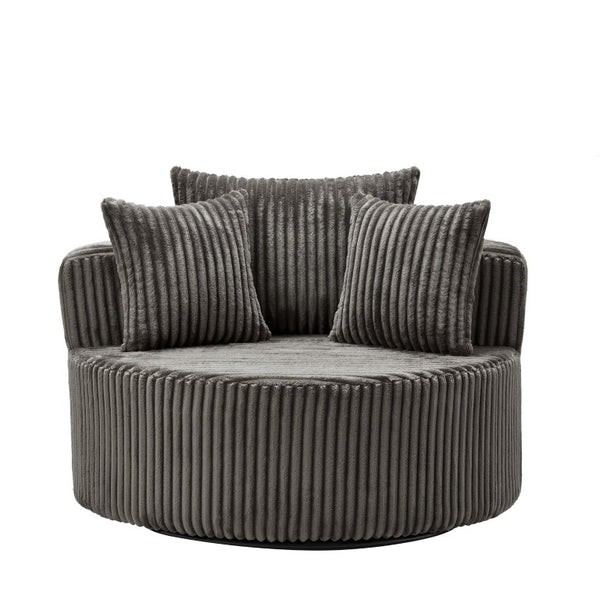 English Elm Oversized Round Swivel Chair with Ribbed Plush Fabric and Cozy Cocoon Seat for Lounging Brown W487P540556
