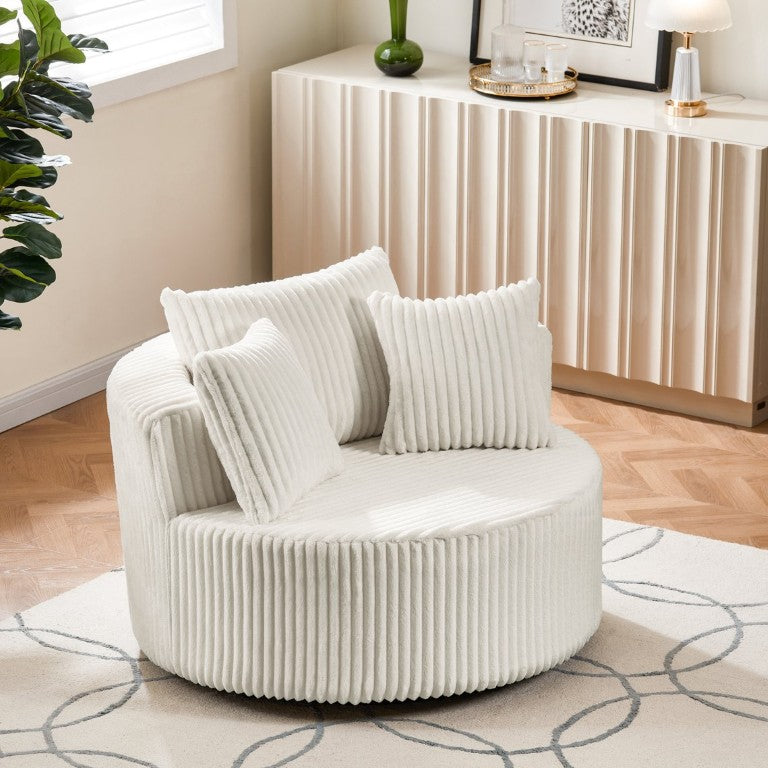 English Elm Oversized Round Swivel Chair with Ribbed Plush Fabric and Cozy Cocoon Seat for Lounging Beige W487P540557