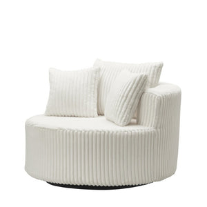 English Elm Oversized Round Swivel Chair with Ribbed Plush Fabric and Cozy Cocoon Seat for Lounging Beige W487P540557
