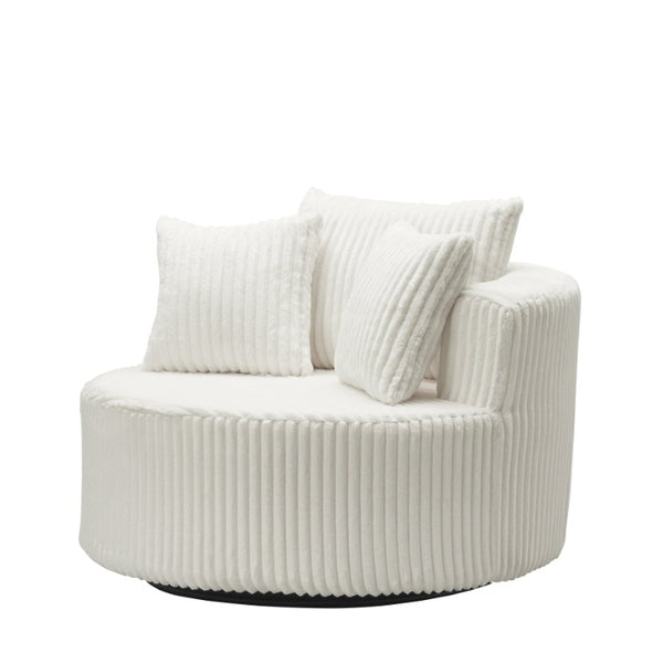 English Elm Oversized Round Swivel Chair with Ribbed Plush Fabric and Cozy Cocoon Seat for Lounging Beige W487P540557