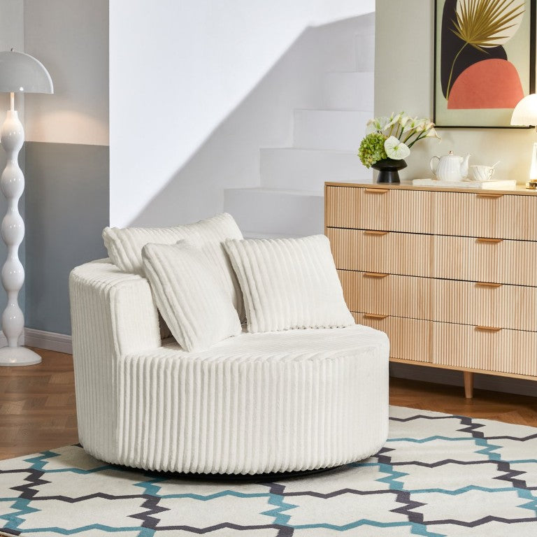 English Elm Oversized Round Swivel Chair with Ribbed Plush Fabric and Cozy Cocoon Seat for Lounging Beige W487P540557