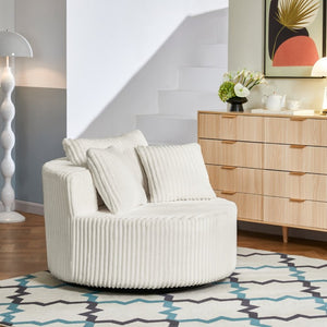 English Elm Oversized Round Swivel Chair with Ribbed Plush Fabric and Cozy Cocoon Seat for Lounging Beige W487P540557