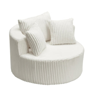 English Elm Oversized Round Swivel Chair with Ribbed Plush Fabric and Cozy Cocoon Seat for Lounging Beige W487P540557