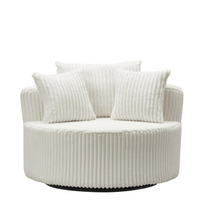 English Elm Oversized Round Swivel Chair with Ribbed Plush Fabric and Cozy Cocoon Seat for Lounging Beige W487P540557