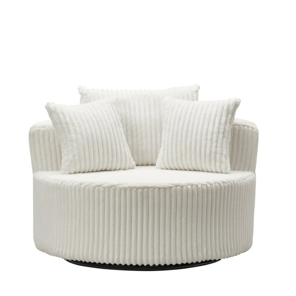 English Elm Oversized Round Swivel Chair with Ribbed Plush Fabric and Cozy Cocoon Seat for Lounging Beige W487P540557