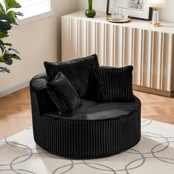 English Elm Oversized Round Swivel Chair with Ribbed Plush Fabric and Cozy Cocoon Seat for Lounging Black W487P540558