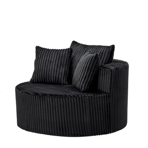 English Elm Oversized Round Swivel Chair with Ribbed Plush Fabric and Cozy Cocoon Seat for Lounging Black W487P540558