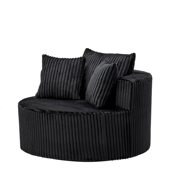 English Elm Oversized Round Swivel Chair with Ribbed Plush Fabric and Cozy Cocoon Seat for Lounging Black W487P540558
