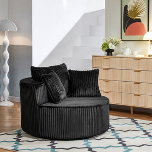 English Elm Oversized Round Swivel Chair with Ribbed Plush Fabric and Cozy Cocoon Seat for Lounging Black W487P540558