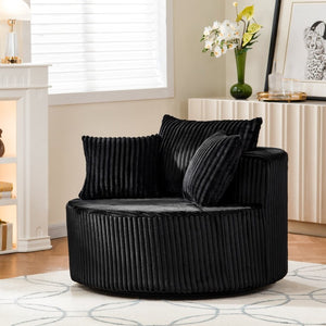 English Elm Oversized Round Swivel Chair with Ribbed Plush Fabric and Cozy Cocoon Seat for Lounging Black W487P540558