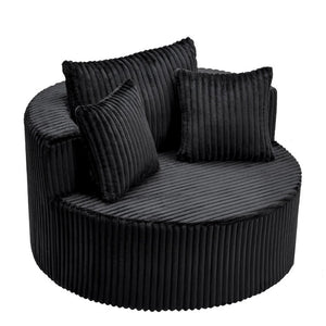 English Elm Oversized Round Swivel Chair with Ribbed Plush Fabric and Cozy Cocoon Seat for Lounging Black W487P540558