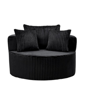 English Elm Oversized Round Swivel Chair with Ribbed Plush Fabric and Cozy Cocoon Seat for Lounging Black W487P540558