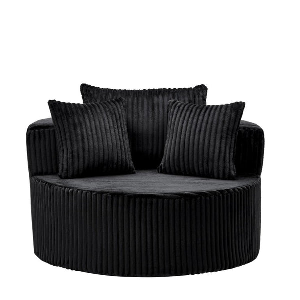 English Elm Oversized Round Swivel Chair with Ribbed Plush Fabric and Cozy Cocoon Seat for Lounging Black W487P540558