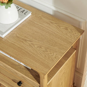 English Elm Wooden Framed Nightstand with Open Cubby Shelf and Two Drawers for Bedroom Decor W487P543905