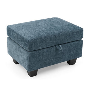 English Elm Single Chenille Recliner with Ottoman USB Port Hidden Storage and Cup Holders Blue W487P556700