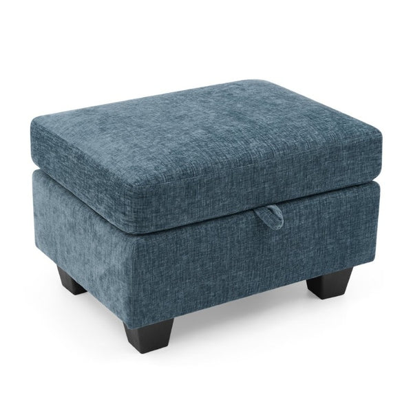 English Elm Single Chenille Recliner with Ottoman USB Port Hidden Storage and Cup Holders Blue W487P556700