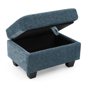 English Elm Single Chenille Recliner with Ottoman USB Port Hidden Storage and Cup Holders Blue W487P556700